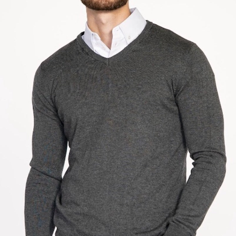 Grey Sweater with White Collared Shirt ...